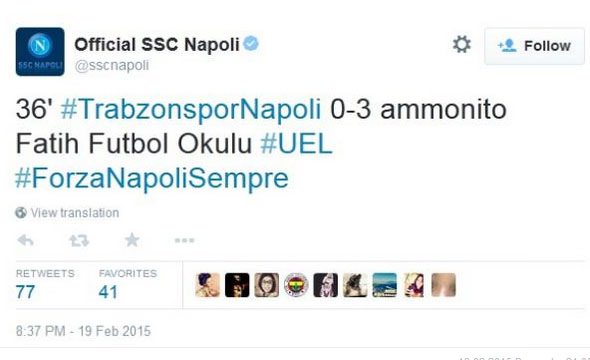 Napoli'nin saçma tweet'i tepki topladı