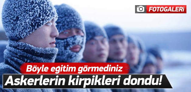 Askerin kirpikleri bile dondu!