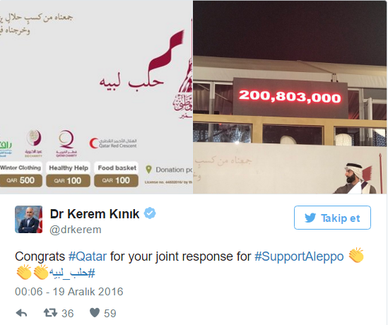 Katar'dan Halep'e dev destek